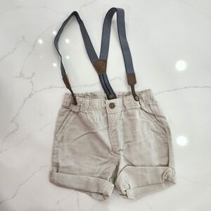 H&M Cream Shorts with Navy Suspenders